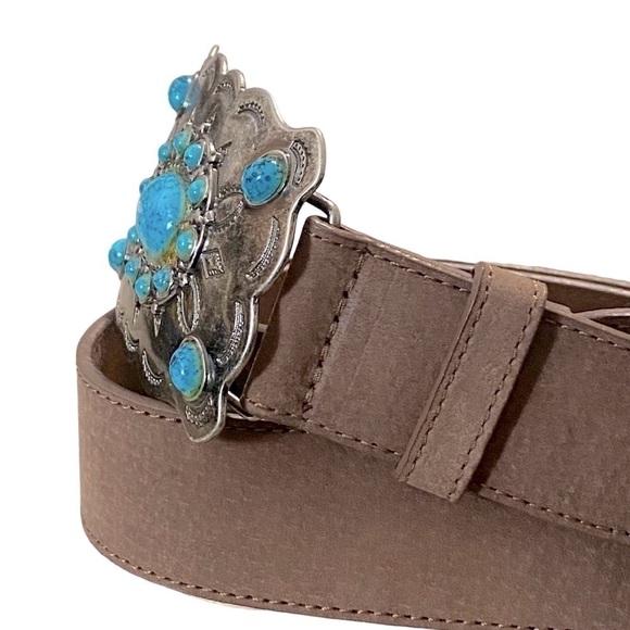 Faded Glory belt Women’s southwestern leather belt faux turquoise buckle - Picture 4 of 9